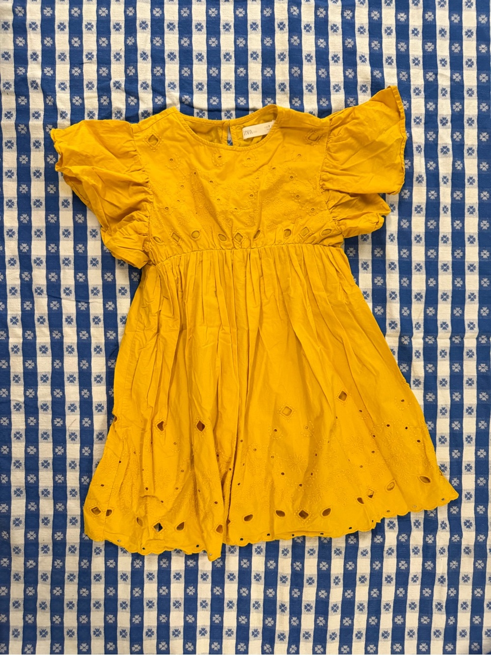 Zara Yellow Eyelet Ruffle Sleeve Dress for Kids